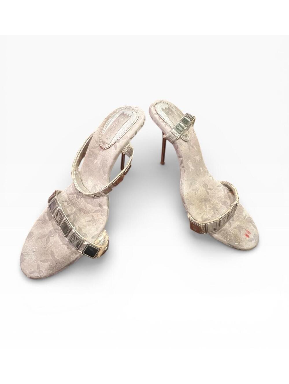 Vintage Playboy Bunny Tile Stiletto Heels Silver Size 6 Y2K Costume